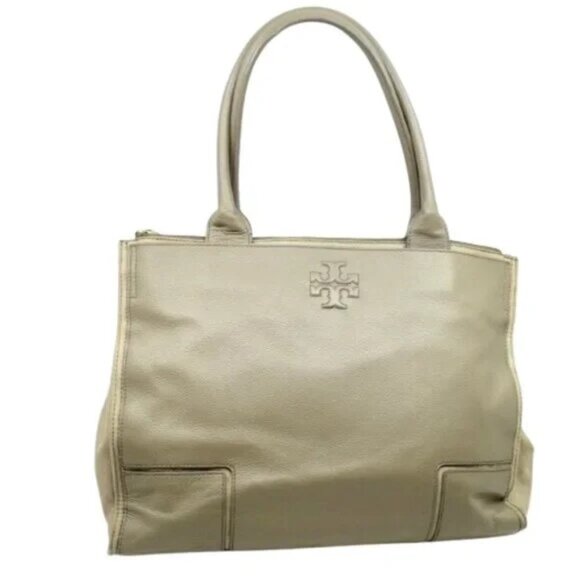 TORY BURCH~Ella~PEBBLED LEATHER & CANVAS EXTRA LARGE MULTI COMPARTMENT TOTE BAG - Picture 3 of 6